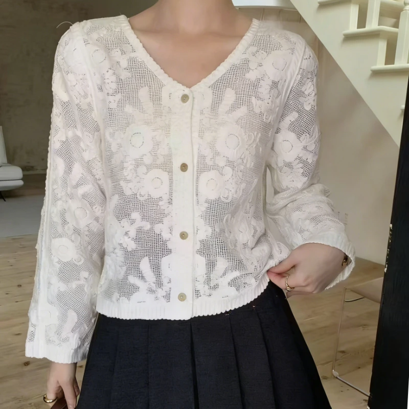 Floral Crochet Cardigan Long Sleeve Button-Up Knitted Jacket Openwork Embroidered Lace Blouse Women Boho Cottagecore Summer
Floral Crochet Cardigan Long Sleeve Button-Up Knitted Jacket Openwork Embroidered Lace Blouse Women Boho Cottagecore Summer