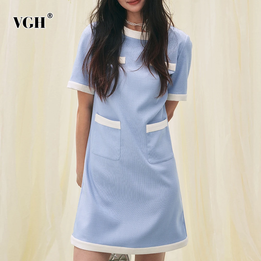 VGH Hit Color Утягивающие шикарные платья с карманами для женщин Элегантное платье с круглым вырезом и коротким рукавом с высокой талией Женская мода Новинка
VGH Hit Color Утягивающие шикарные платья с карманами для женщин Элегантное платье с круглым вырезом и коротким рукавом с высокой талией Женская мода Новинка