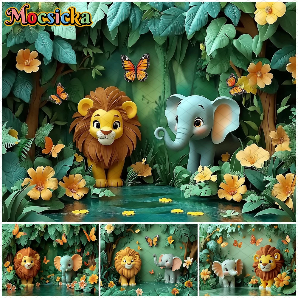 Mocsicka Jungle Photo Backdrops Spring Green Leaf Butterfly Flowers Animal Lion Elephant Picture Birthday Photography Background
Mocsicka Jungle Photo Backdrops Spring Green Leaf Butterfly Flowers Animal Lion Elephant Picture Birthday Photography Background