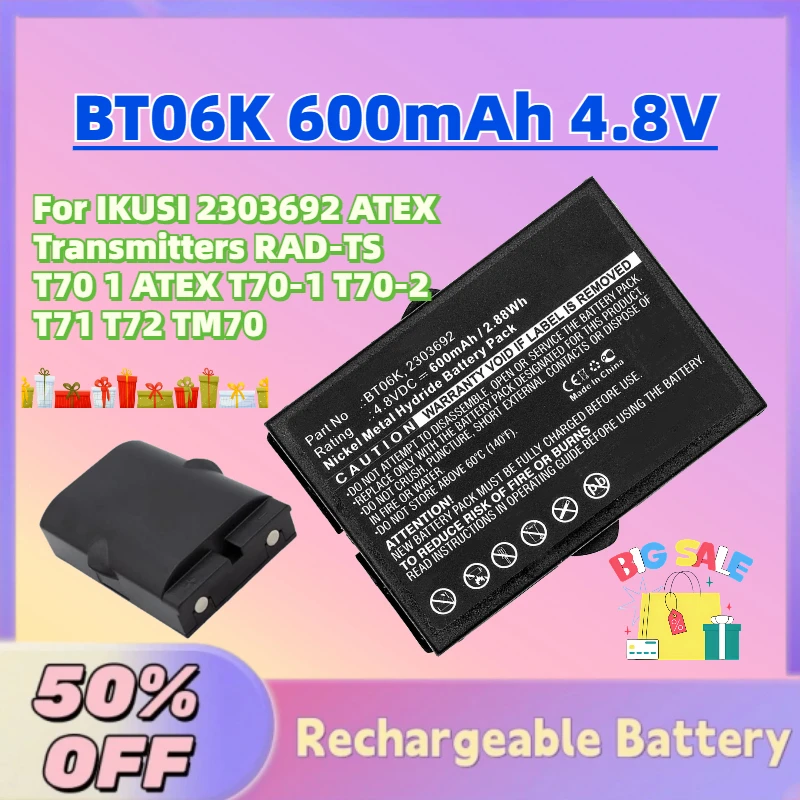 Fast Shipping New BT06K 600mAh 4.8V NI-MH Battery for IKUSI 2303692 ATEX Transmitters RAD-TS T70 1 ATEX T70-1 T70-2 T71 T72 TM70
Fast Shipping New BT06K 600mAh 4.8V NI-MH Battery for IKUSI 2303692 ATEX Transmitters RAD-TS T70 1 ATEX T70-1 T70-2 T71 T72 TM70