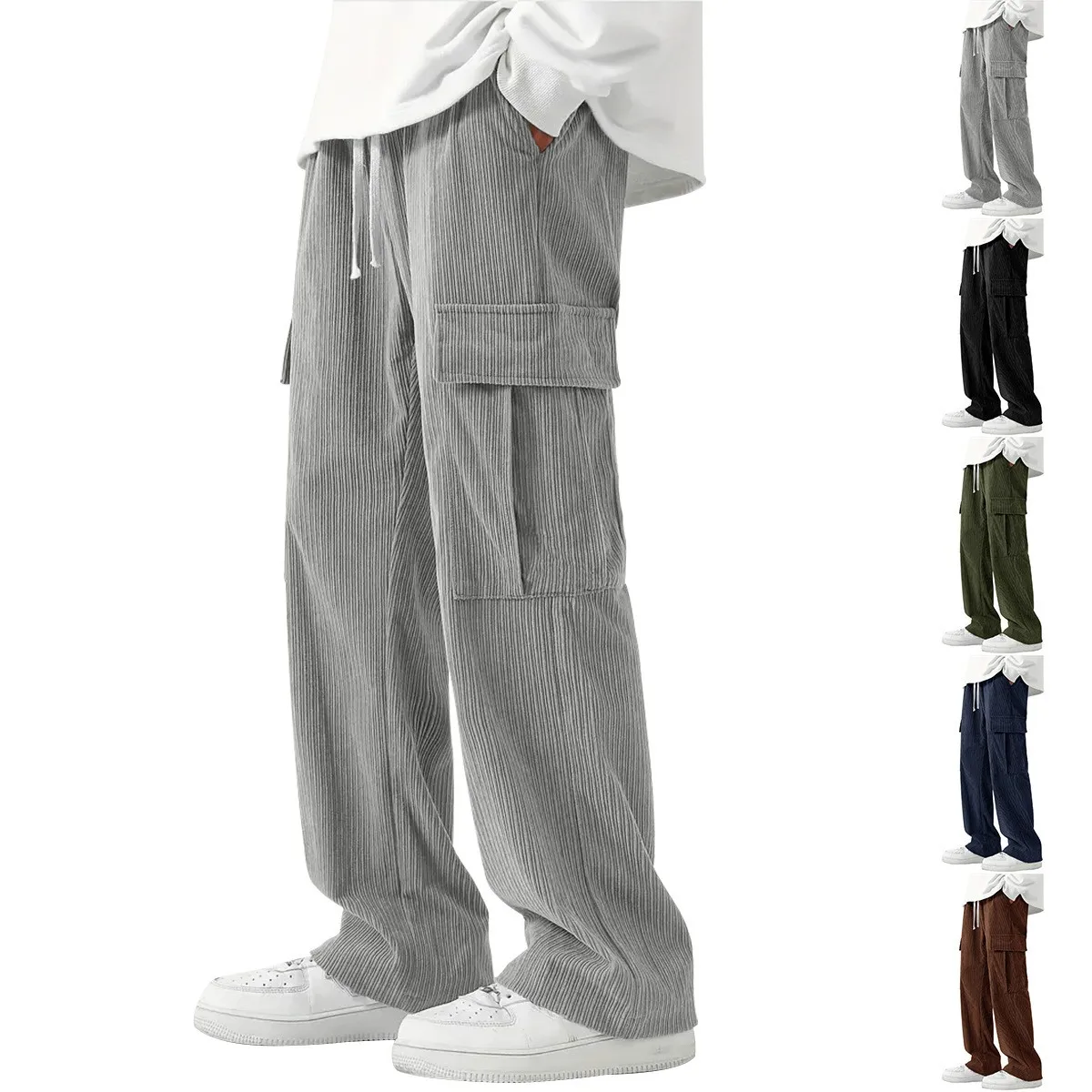 Corduroy Cargo Pants Wide Leg Loose Fit Mid Waist Solid Color Flap Pocket Drawstring Waist Utility Trousers Grey Black Olive
Corduroy Cargo Pants Wide Leg Loose Fit Mid Waist Solid Color Flap Pocket Drawstring Waist Utility Trousers Grey Black Olive