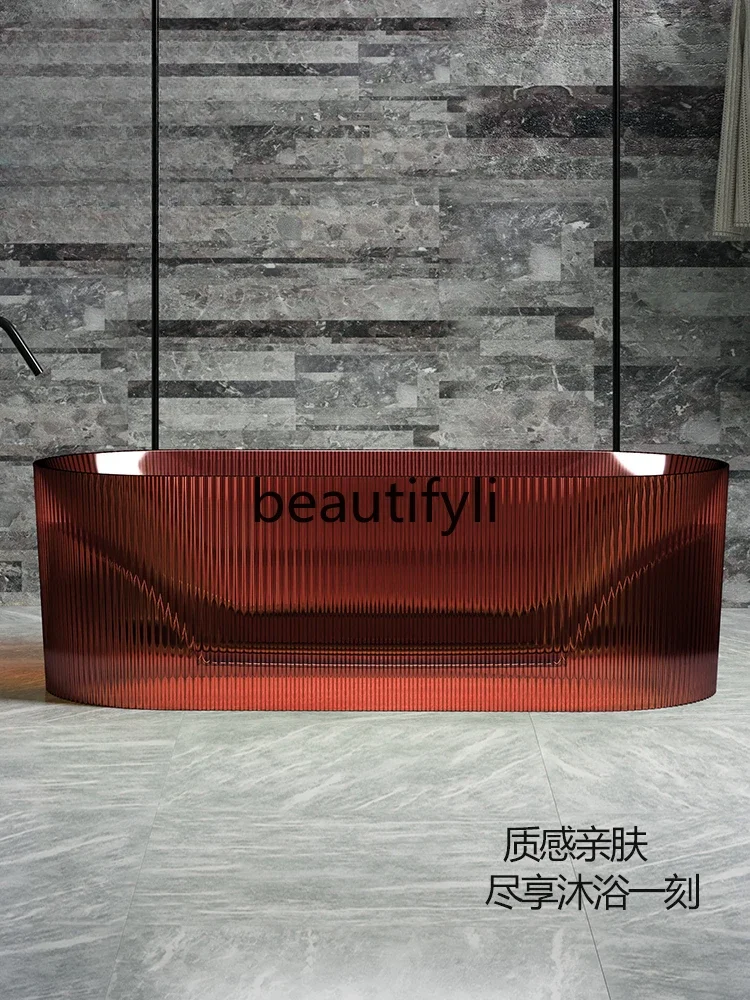 SS Transparent bathtub Independent vertical stripe colored resin glass double oval bathtub
SS Transparent bathtub Independent vertical stripe colored resin glass double oval bathtub