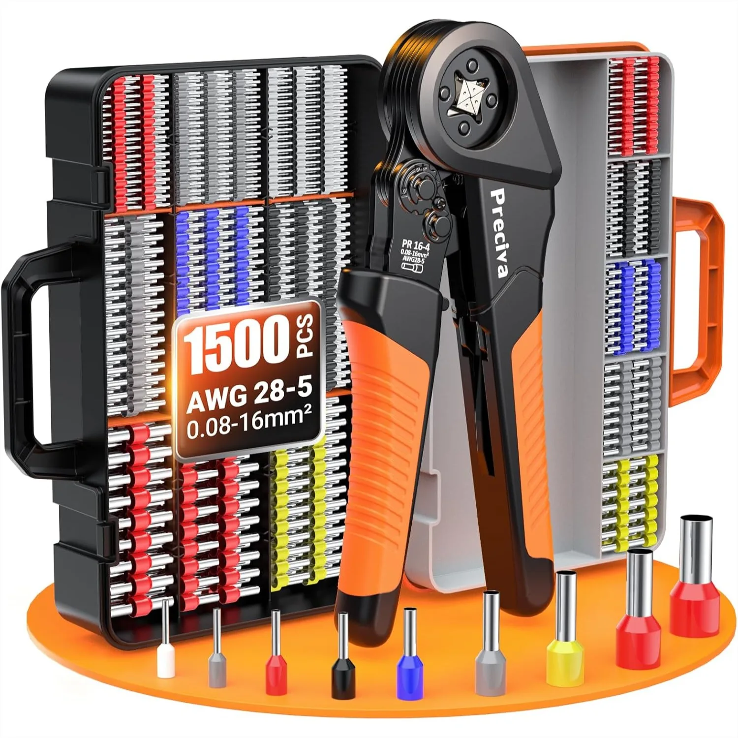 Self-Adjustable Ratchet Ferrule Crimping Tool Kit, AWG 28-5 (0.08-16mm²) with 1500Pcs Ferrules Connectors, Labor-Saving Crimper
Self-Adjustable Ratchet Ferrule Crimping Tool Kit, AWG 28-5 (0.08-16mm²) with 1500Pcs Ferrules Connectors, Labor-Saving Crimper