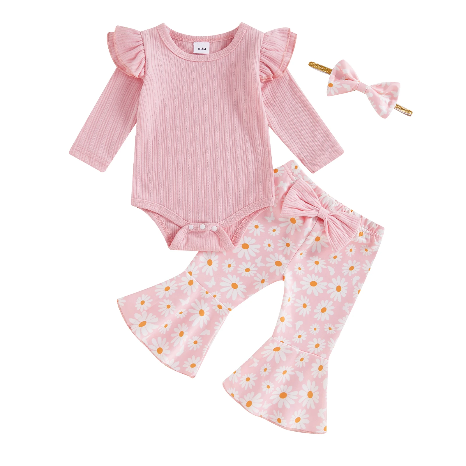 2024 Autumn Toddler Baby Girl 3 Piece Outfit Fashion Long Sleeve Ribbed Romper Daisy Flare Pants Bow Headband Baby's Sets New
2024 Autumn Toddler Baby Girl 3 Piece Outfit Fashion Long Sleeve Ribbed Romper Daisy Flare Pants Bow Headband Baby's Sets New