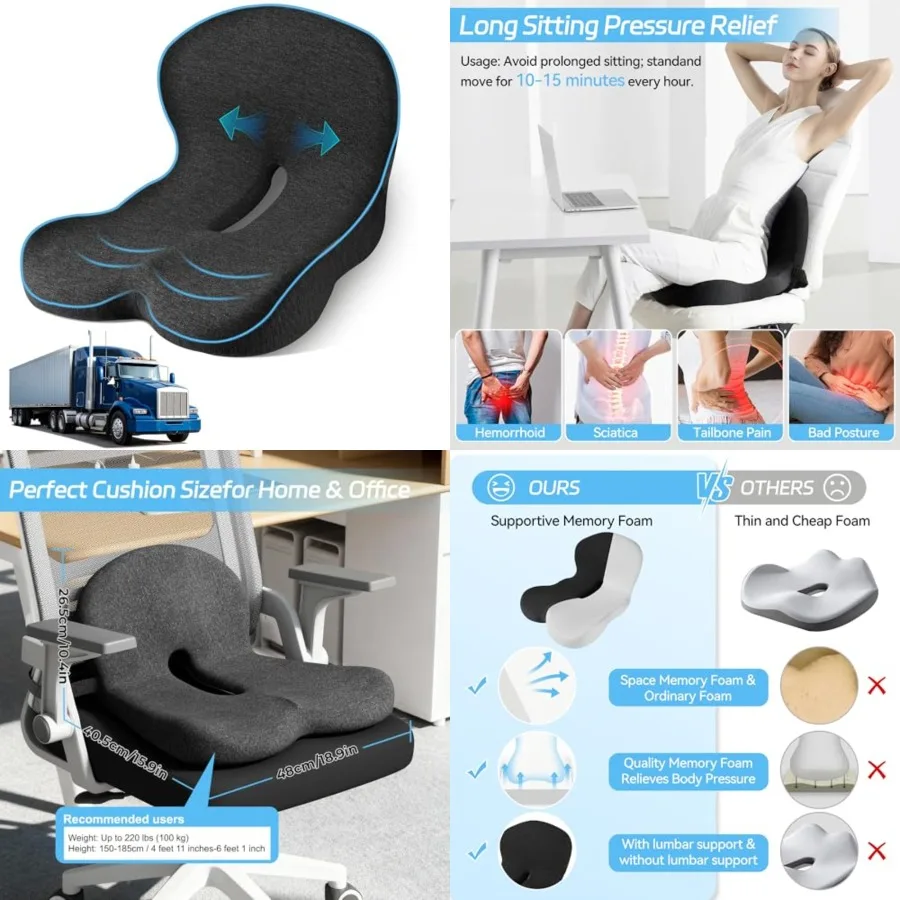 Truck Driver Seat Cushion, Memory Foam L-Shaped Ergonomic Cushion for Office Chairs, Comfort Support for Long Sitting
Truck Driver Seat Cushion, Memory Foam L-Shaped Ergonomic Cushion for Office Chairs, Comfort Support for Long Sitting