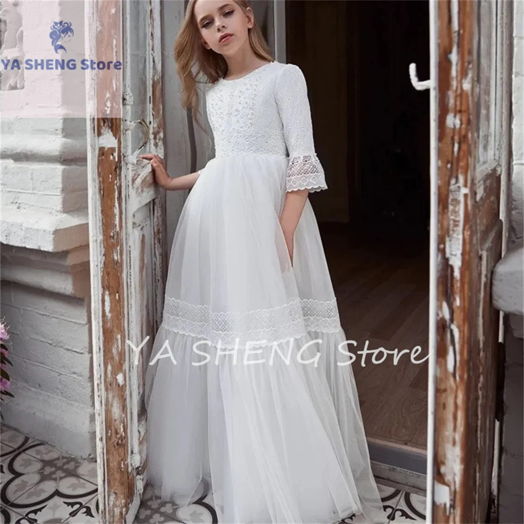 Flower Girl Dresses For Wedding Lace Appliques A Line Kids Pageant Gowns Half Long Sleeves First Communion Dress
Flower Girl Dresses For Wedding Lace Appliques A Line Kids Pageant Gowns Half Long Sleeves First Communion Dress