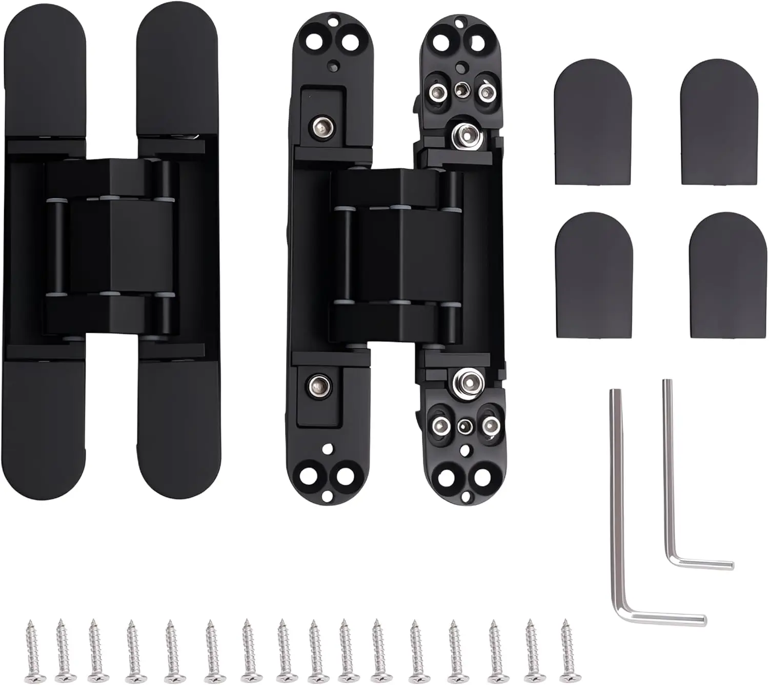 4-Pack Heavy Duty Black Invisible Door Hinges, 6 Inch Concealed Hinge with 180 Degree Swing and Adjustable Pins
4-Pack Heavy Duty Black Invisible Door Hinges, 6 Inch Concealed Hinge with 180 Degree Swing and Adjustable Pins