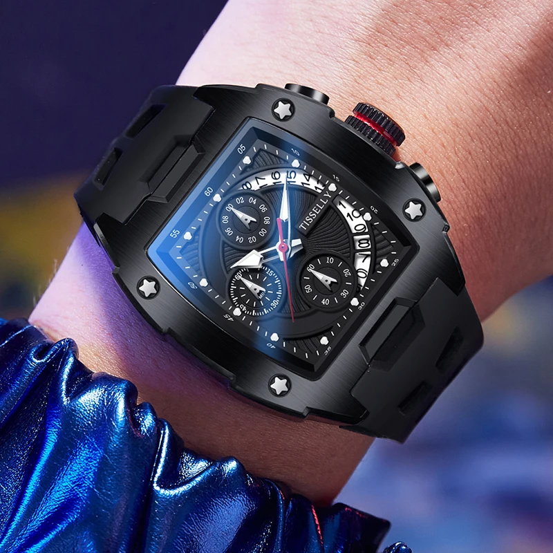 TISSELLY Tonneau Quartz Men's Watches Waterproof Sport Hollow Out Silicone Strap 6622
TISSELLY Tonneau Quartz Men's Watches Waterproof Sport Hollow Out Silicone Strap 6622