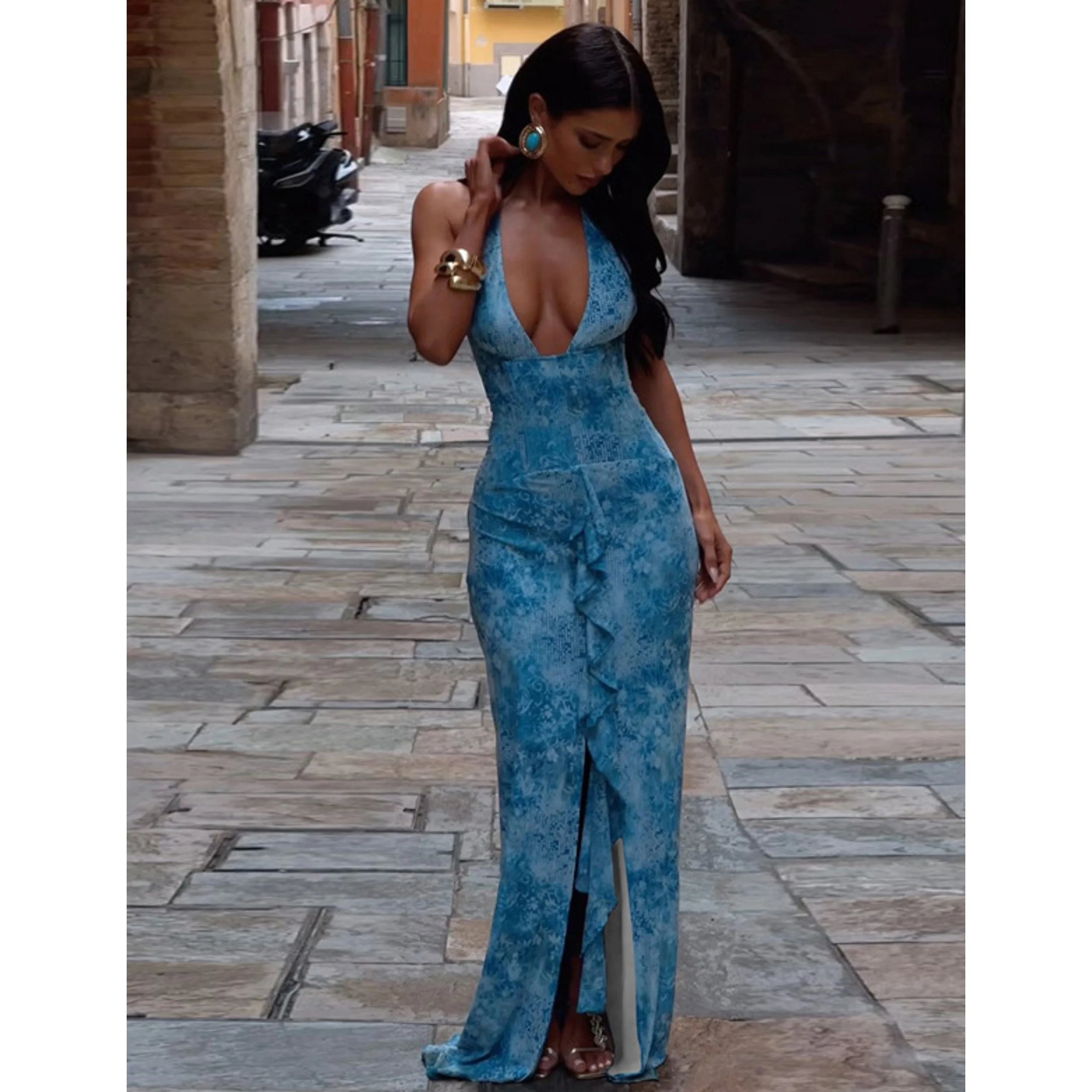 Blue Color Blocking Evening Dress Halter Mermaid Prom Party Gowns Front Slit Sleeveless Pleats Vestidos de Noche
Blue Color Blocking Evening Dress Halter Mermaid Prom Party Gowns Front Slit Sleeveless Pleats Vestidos de Noche