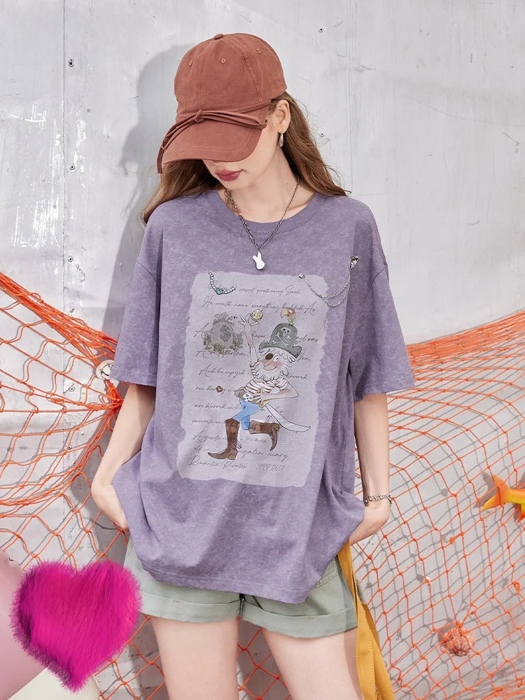 Retro Spotted Loose Short Sleeve T-Shirt Women Summer Metal Chain Design Casual round Neck Cotton Top Elegant Ladieswear
Retro Spotted Loose Short Sleeve T-Shirt Women Summer Metal Chain Design Casual round Neck Cotton Top Elegant Ladieswear