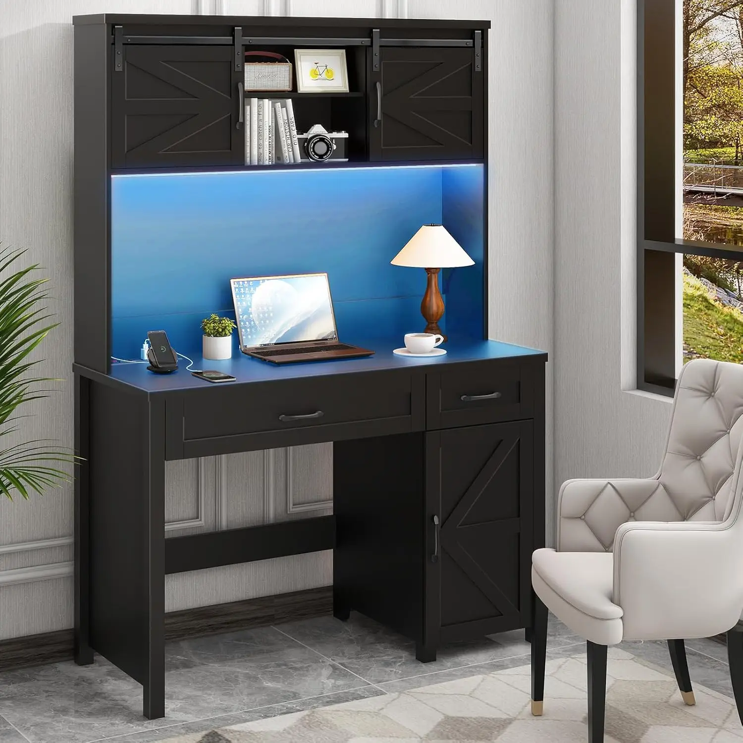 Farmhouse 47 Executive Desk, Computer Desk with 2 Drawers, Storage Cabinet and LED Light,Charging Hub, Home Office Desk
Farmhouse 47 Executive Desk, Computer Desk with 2 Drawers, Storage Cabinet and LED Light,Charging Hub, Home Office Desk