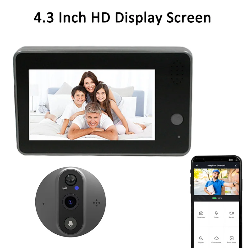 4.3 Inch 1080P WiFi Smart Video Digital Peephole Door Camera Two-way Audio PIR Motion Detection Night Vision Peephole Doorbell
4.3 Inch 1080P WiFi Smart Video Digital Peephole Door Camera Two-way Audio PIR Motion Detection Night Vision Peephole Doorbell