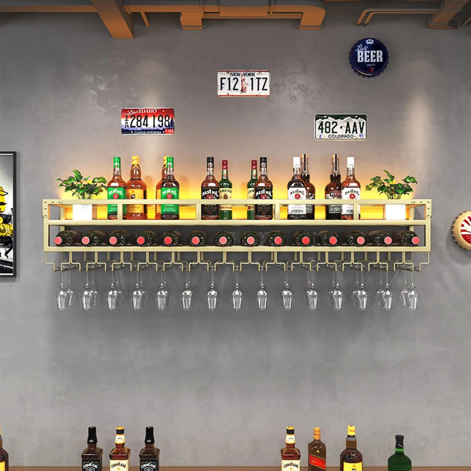 Pengfei LED Wall Mounted Wine Rack, Industrial Metal Wine Shelf with Glass Holder, Large Floating Bar Shelf for Home Decor
Pengfei LED Wall Mounted Wine Rack, Industrial Metal Wine Shelf with Glass Holder, Large Floating Bar Shelf for Home Decor