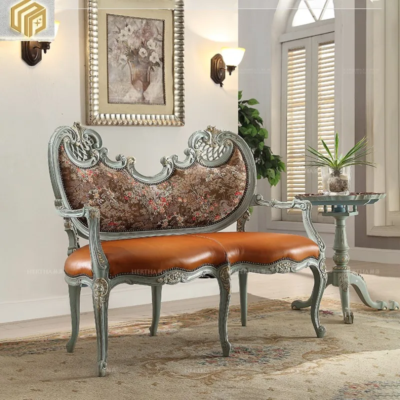 Vintage French style double chair, solid wood fabric single person sofa, high-end living room carved chair
Vintage French style double chair, solid wood fabric single person sofa, high-end living room carved chair