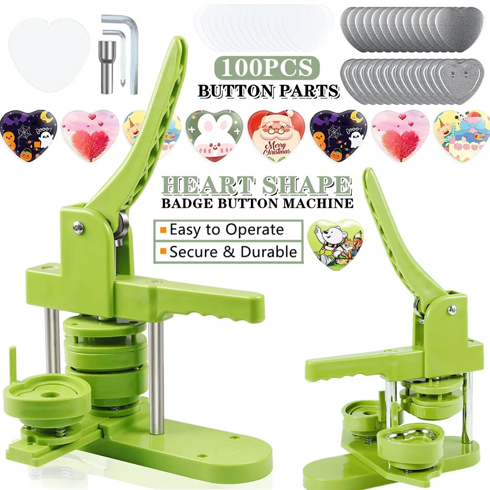 57MM Heart-Shape Badge Button Maker Machine with 100 Button Parts+Cutting Board+Mold, DIY Pin Button Press Badges Maker Machine
57MM Heart-Shape Badge Button Maker Machine with 100 Button Parts+Cutting Board+Mold, DIY Pin Button Press Badges Maker Machine