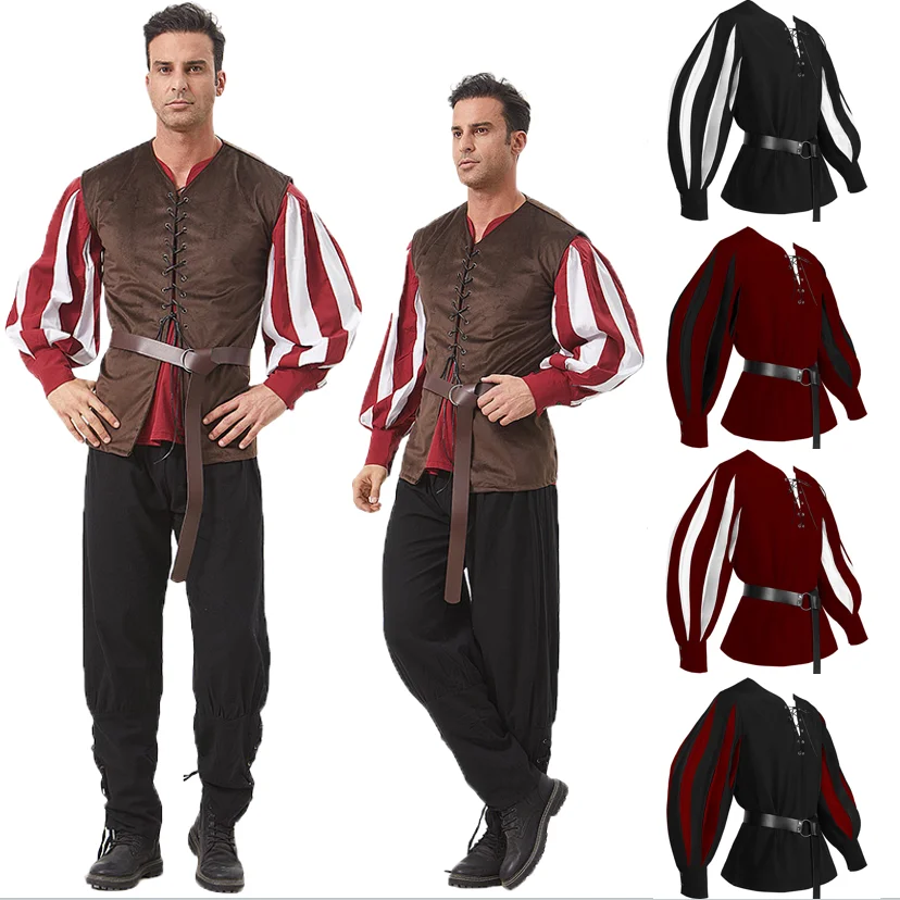 Men Medieval Viking Warrior Roman Multicolor Lace Up Shirt Costume Halloween Cosplay Vintage Renaissance Larp Knight Pirate Top
Men Medieval Viking Warrior Roman Multicolor Lace Up Shirt Costume Halloween Cosplay Vintage Renaissance Larp Knight Pirate Top