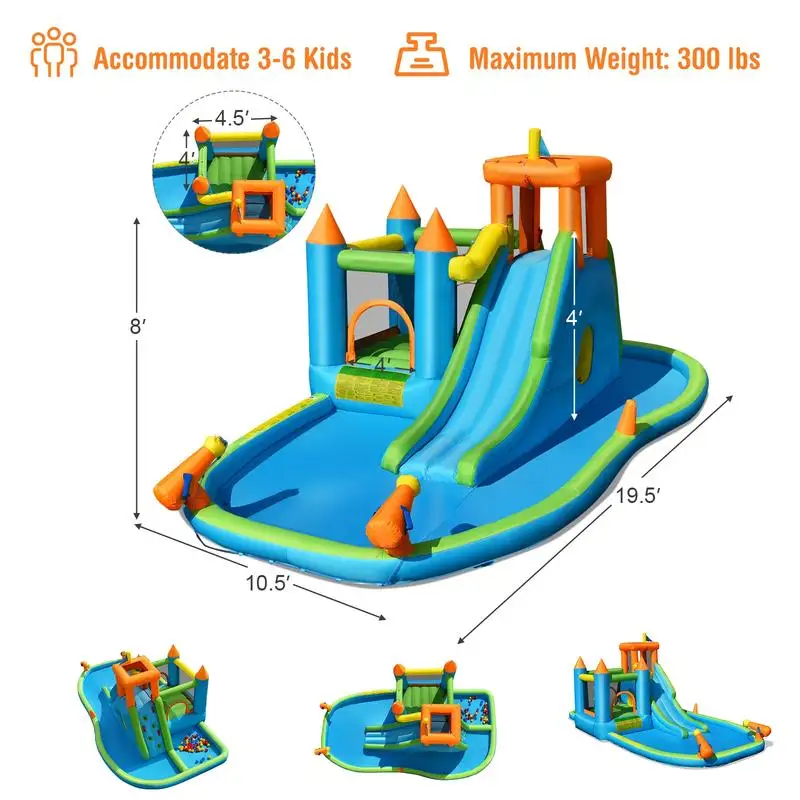 Inflatable Water Slide with Bounce House and Splash Pool without Blower for
Inflatable Water Slide with Bounce House and Splash Pool without Blower for