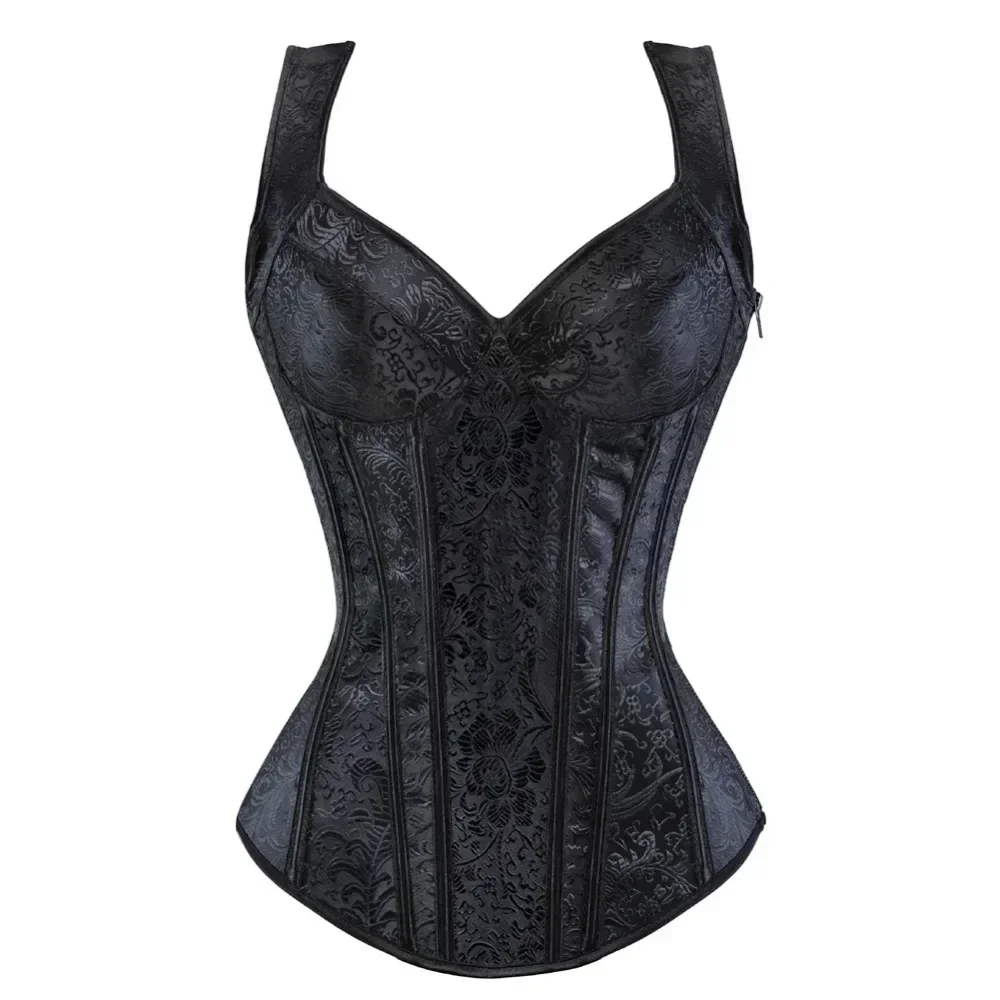 Women Straps Black Overbust Corset Plus Size Floral Jacquard Corsets Zipper Top Gothic Steampunk Korset Bustier
Women Straps Black Overbust Corset Plus Size Floral Jacquard Corsets Zipper Top Gothic Steampunk Korset Bustier