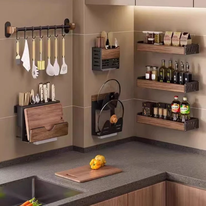 Walnut kitchen rack multifunctional seasoning rack wall-mounted pot cover knife chopsticks spoon storage rack
Walnut kitchen rack multifunctional seasoning rack wall-mounted pot cover knife chopsticks spoon storage rack