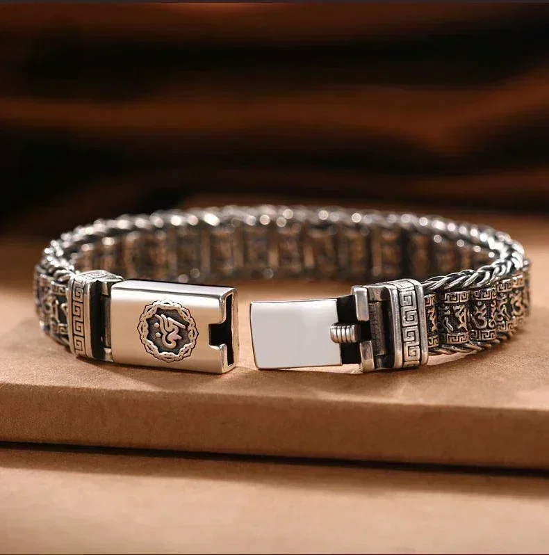 Handmade Silver Color Reative Passepartout Prayer Wheel Bracelet Men Transfer Beads Six-Character Mantra Retro Women Charm Chain
Handmade Silver Color Reative Passepartout Prayer Wheel Bracelet Men Transfer Beads Six-Character Mantra Retro Women Charm Chain
