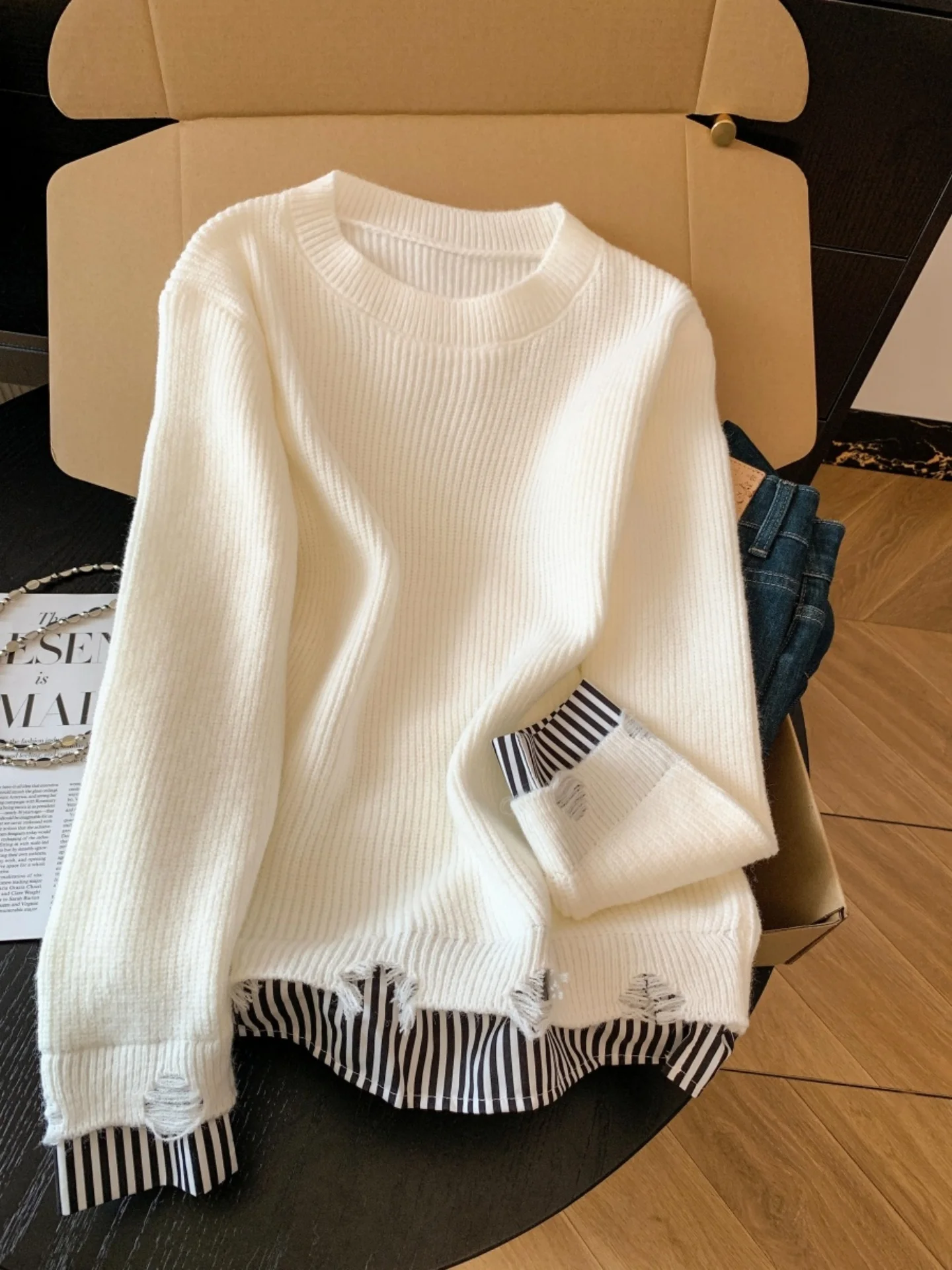 Korean Sle High Waist Knitted Long Sve Women's Outerwear Tassel Stripe Splicing Autumn Winter Faion Silk Top
Korean Sle High Waist Knitted Long Sve Women's Outerwear Tassel Stripe Splicing Autumn Winter Faion Silk Top