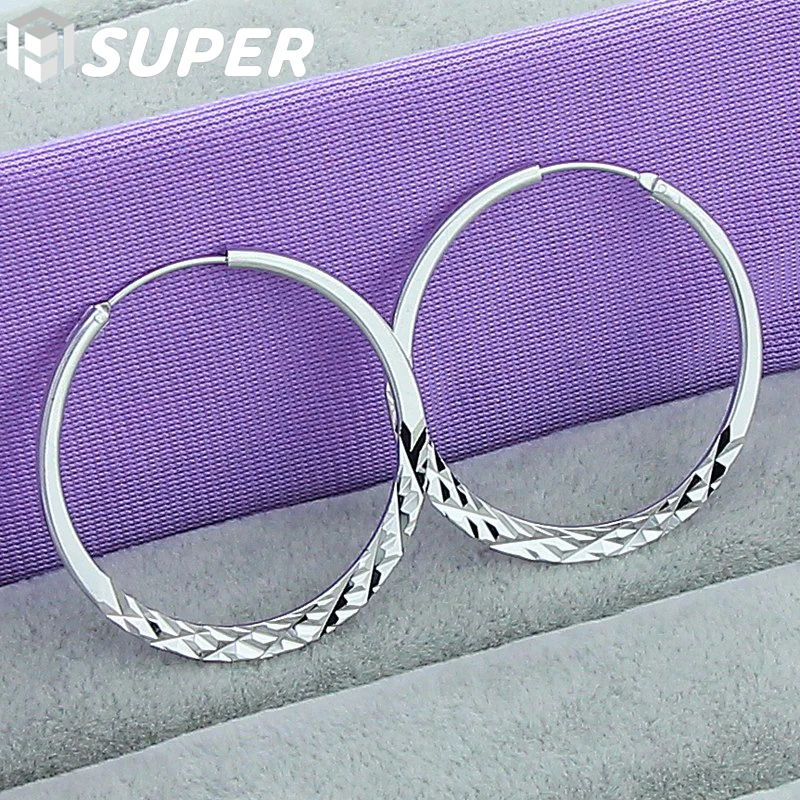 925 Sterling Silver 40/45/50mm Round Circle Hoop Earrings For Women Wedding Engagement Party Jewelry
925 Sterling Silver 40/45/50mm Round Circle Hoop Earrings For Women Wedding Engagement Party Jewelry