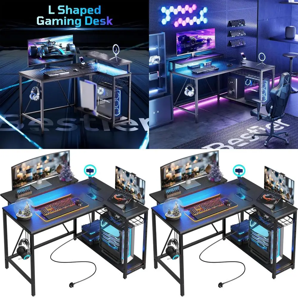 Игровой L-образный стол 42 дюйма с LED-подсветкой, розетками, переставными полками и крючками для небольших помещений в спальнях или офисах, B
Игровой L-образный стол 42 дюйма с LED-подсветкой, розетками, переставными полками и крючками для небольших помещений в спальнях или офисах, B