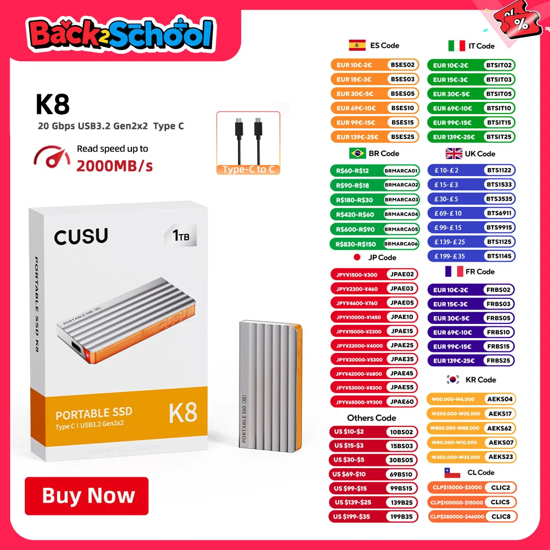 CUSU Portable SSD 512gb 1tb 20Gbps USB3.2 Gen2x2 Type C External Hard Disk Portable Solid State Drives for iphone 15 above
CUSU Portable SSD 512gb 1tb 20Gbps USB3.2 Gen2x2 Type C External Hard Disk Portable Solid State Drives for iphone 15 above