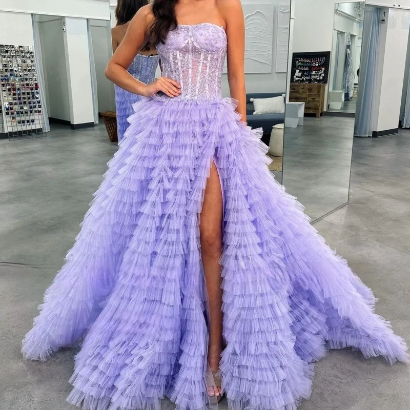 NAL41 Customized Lavender Tiered Ruffles Tulle Evening Dresses Strapless Lace A-Line Prom Dress Homecoming Gown Formal Party
NAL41 Customized Lavender Tiered Ruffles Tulle Evening Dresses Strapless Lace A-Line Prom Dress Homecoming Gown Formal Party