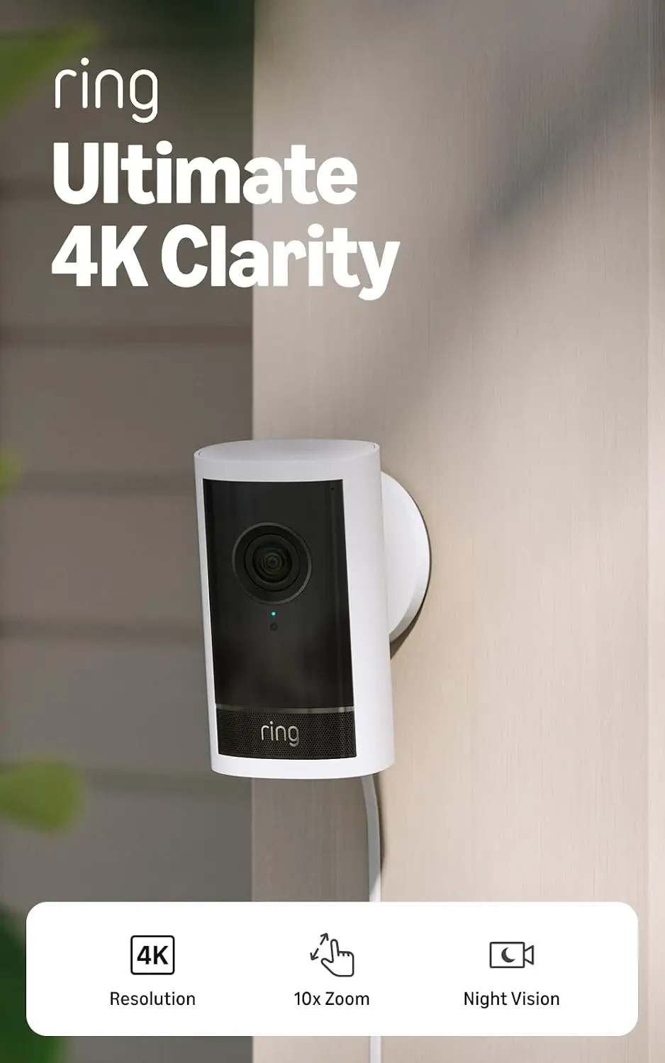 4K Security Camera with 10x Zoom, Night Vision, Motion Alerts, Two-Way Talk, Weatherproof, Plug-In, White
4K Security Camera with 10x Zoom, Night Vision, Motion Alerts, Two-Way Talk, Weatherproof, Plug-In, White