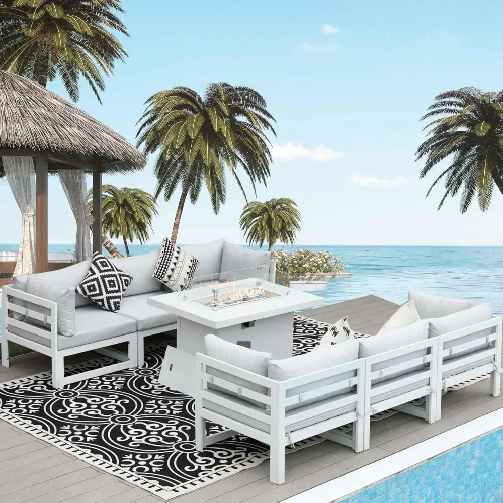 7 Pcs Aluminum Patio Furniture with Fire Pit Table Outdoor Conversation Set 43" Propane & Natural Gas Convertable Fire Pit Table
7 Pcs Aluminum Patio Furniture with Fire Pit Table Outdoor Conversation Set 43" Propane & Natural Gas Convertable Fire Pit Table