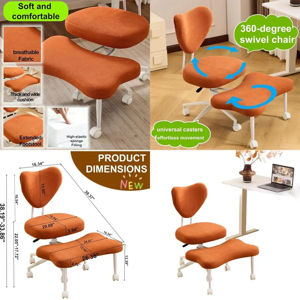 Эргономичное кресло для сидения со скрещенными ногами с поясничной поддержкой и регулируемой подушкой сиденья для интенсивно работающих офисных сотрудников - Оранжевый
Эргономичное кресло для сидения со скрещенными ногами с поясничной поддержкой и регулируемой подушкой сиденья для интенсивно работающих офисных сотрудников - Оранжевый