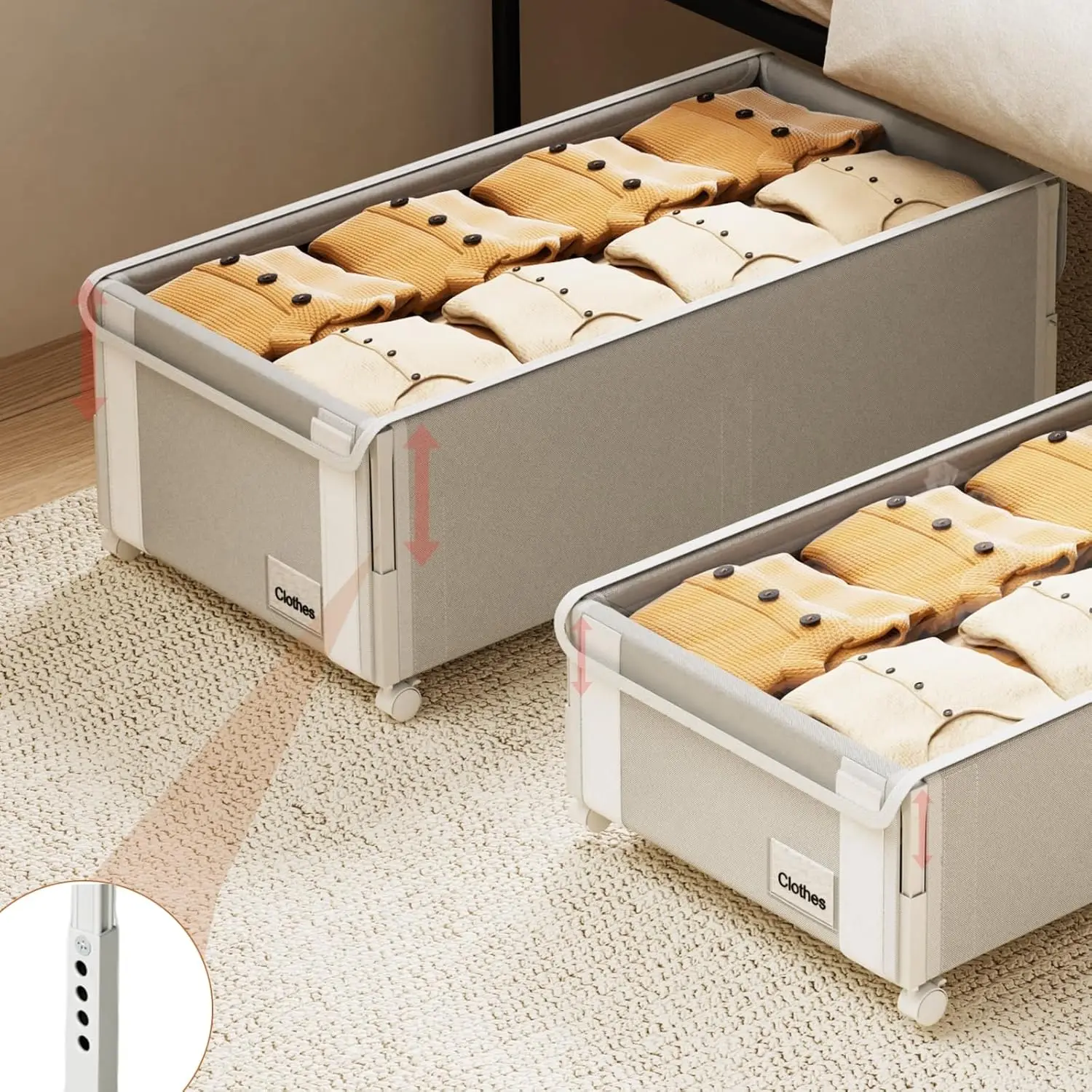2-Pack Adjustable Under Bed Storage with Wheels, Metal Drawers for Shoes, Blankets, Toys
2-Pack Adjustable Under Bed Storage with Wheels, Metal Drawers for Shoes, Blankets, Toys