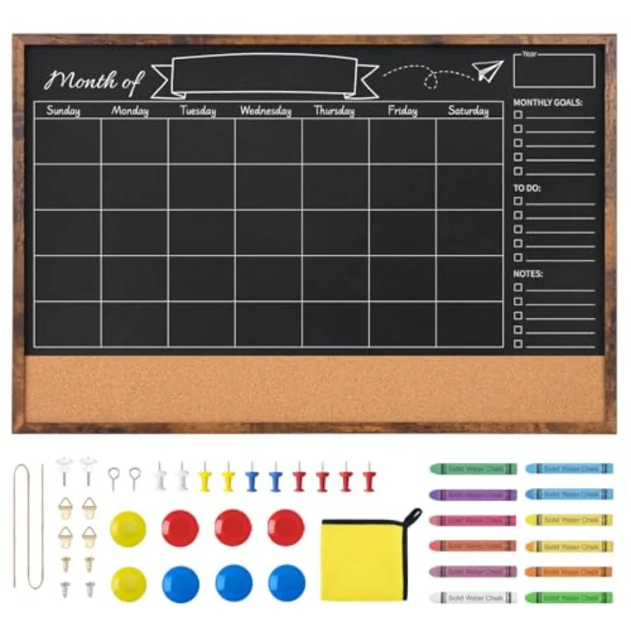 Magnetic Chalkboard Calendar 24x36 Inch Framed Chalk Board for Wall Organization Planning/School Timetable/Memo Hanging Magneti
Magnetic Chalkboard Calendar 24x36 Inch Framed Chalk Board for Wall Organization Planning/School Timetable/Memo Hanging Magneti