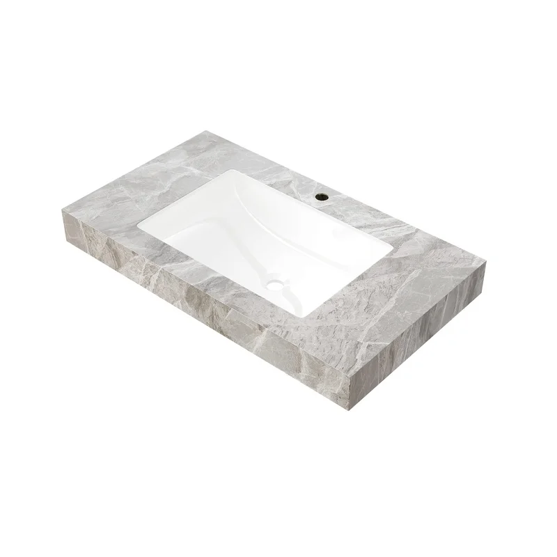 36" Light Gray Sintered Stone Countertop with Undermount Ceramic Basin, One Faucet Hole, No Cabinet, No Faucet, No Cover
36" Light Gray Sintered Stone Countertop with Undermount Ceramic Basin, One Faucet Hole, No Cabinet, No Faucet, No Cover