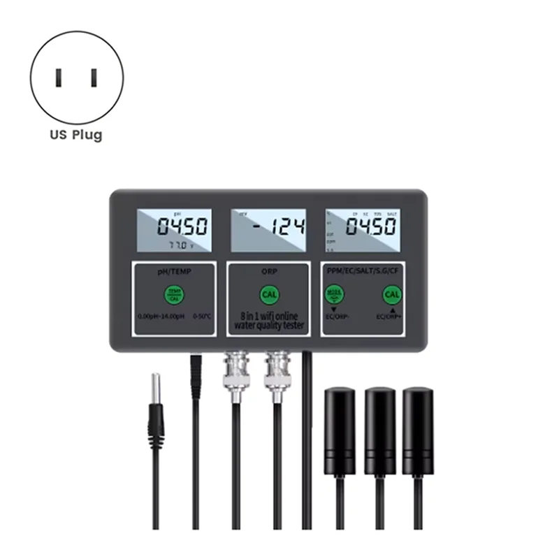 ABGE-Smart Water Quality Tester 8-In-1Ph/ORP/EC/TDS/SALT/S.G/CF/ Temp Wifi Connectivity App Control Forpools Andaquariums US Plu
ABGE-Smart Water Quality Tester 8-In-1Ph/ORP/EC/TDS/SALT/S.G/CF/ Temp Wifi Connectivity App Control Forpools Andaquariums US Plu