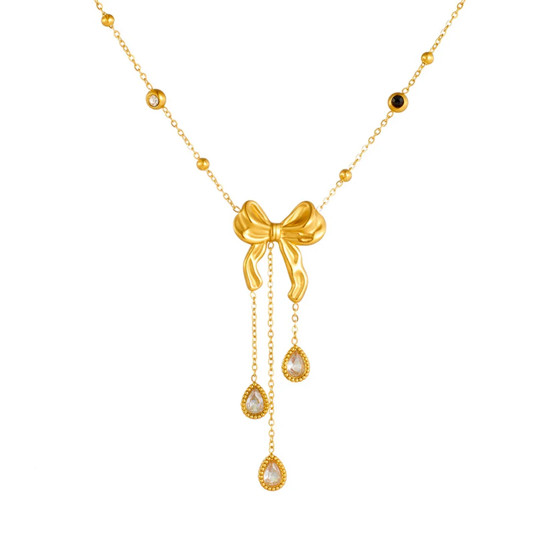 Trendy Fashion Zirconia Water Droplet Bowknot Pendant Female Gold Color Stainless Steel Chain Necklace for Women Jewelry Gift
Trendy Fashion Zirconia Water Droplet Bowknot Pendant Female Gold Color Stainless Steel Chain Necklace for Women Jewelry Gift