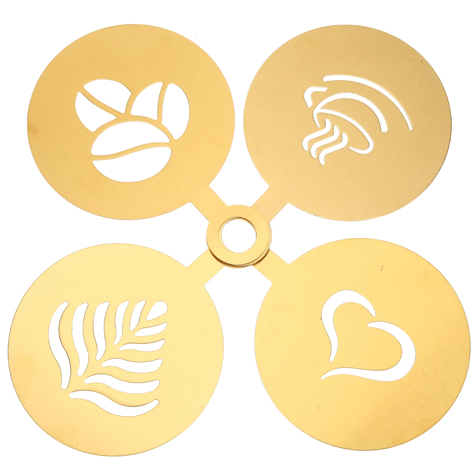 4 Pcs Coffee Stencils Golden Stainless Steel Latte Templates Cappuccino Milk Foams Tools Sprinkling Cocoa Chocolate
4 Pcs Coffee Stencils Golden Stainless Steel Latte Templates Cappuccino Milk Foams Tools Sprinkling Cocoa Chocolate