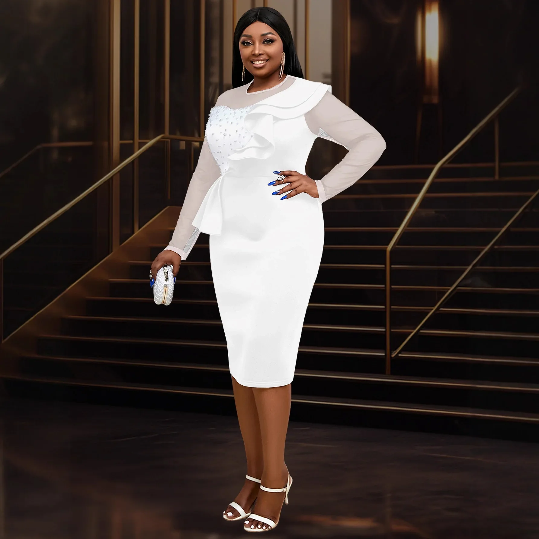 2025 L-4XL Plus Size African Dresses for Women Autumn Elegant African Long Sleeve Mesh White Bodycon Midi Dress Africa Clothing
2025 L-4XL Plus Size African Dresses for Women Autumn Elegant African Long Sleeve Mesh White Bodycon Midi Dress Africa Clothing