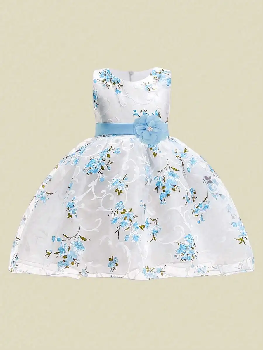 Sleeveless Round Neck Floral Print Tulle Ball Gown Dress For Women
Sleeveless Round Neck Floral Print Tulle Ball Gown Dress For Women