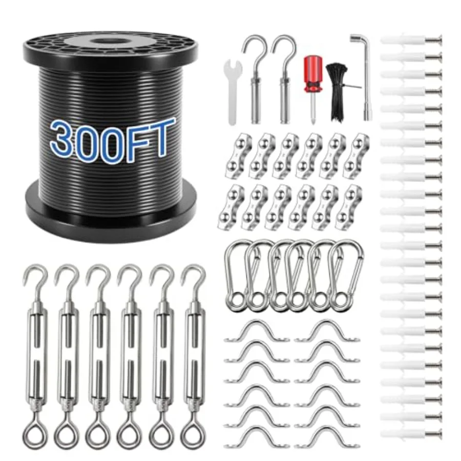 String Light Hanging Kit with 300 FT Nylon-Coated Stainless Steel Wire Rope Cable and Comprehensive Range of AccessoriesGlobe S
String Light Hanging Kit with 300 FT Nylon-Coated Stainless Steel Wire Rope Cable and Comprehensive Range of AccessoriesGlobe S