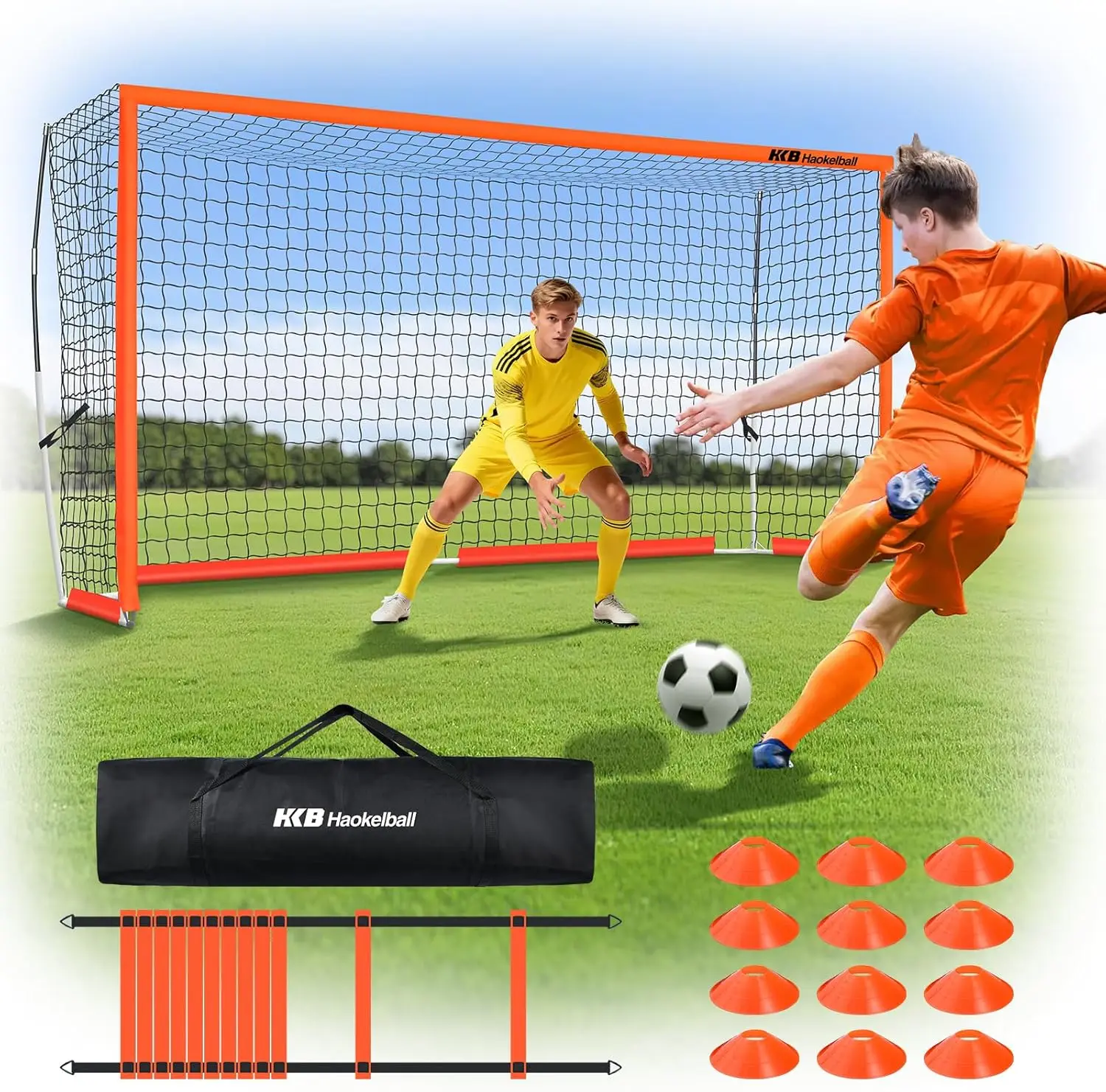 Portable Soccer Goal 12x6 ft, Backyard Soccer Net with Steel Frame, Training Cones, Agility Ladder, Ground Stakes & Carry Bag
Portable Soccer Goal 12x6 ft, Backyard Soccer Net with Steel Frame, Training Cones, Agility Ladder, Ground Stakes & Carry Bag