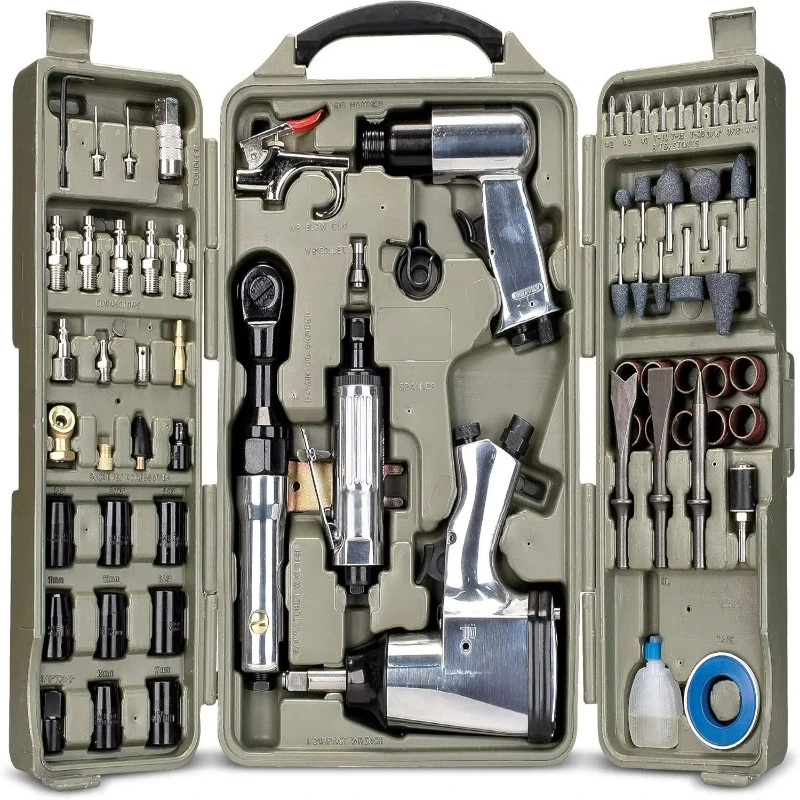 71-Piece Pneumatic Tool Set Impact Wrench Pneumatic Ratchet Grinder Air Hammer Aluminum Alloy Maximum Torque 180 lb-ft
71-Piece Pneumatic Tool Set Impact Wrench Pneumatic Ratchet Grinder Air Hammer Aluminum Alloy Maximum Torque 180 lb-ft