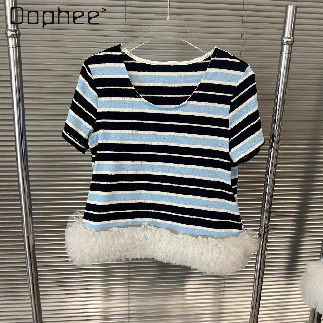 Striped Fashion Versatile Crew Neck Loose Striped Short Sleeve T-Shirt Women Summer New Korean Trend Lotus Leaf Splicing Tops
Striped Fashion Versatile Crew Neck Loose Striped Short Sleeve T-Shirt Women Summer New Korean Trend Lotus Leaf Splicing Tops