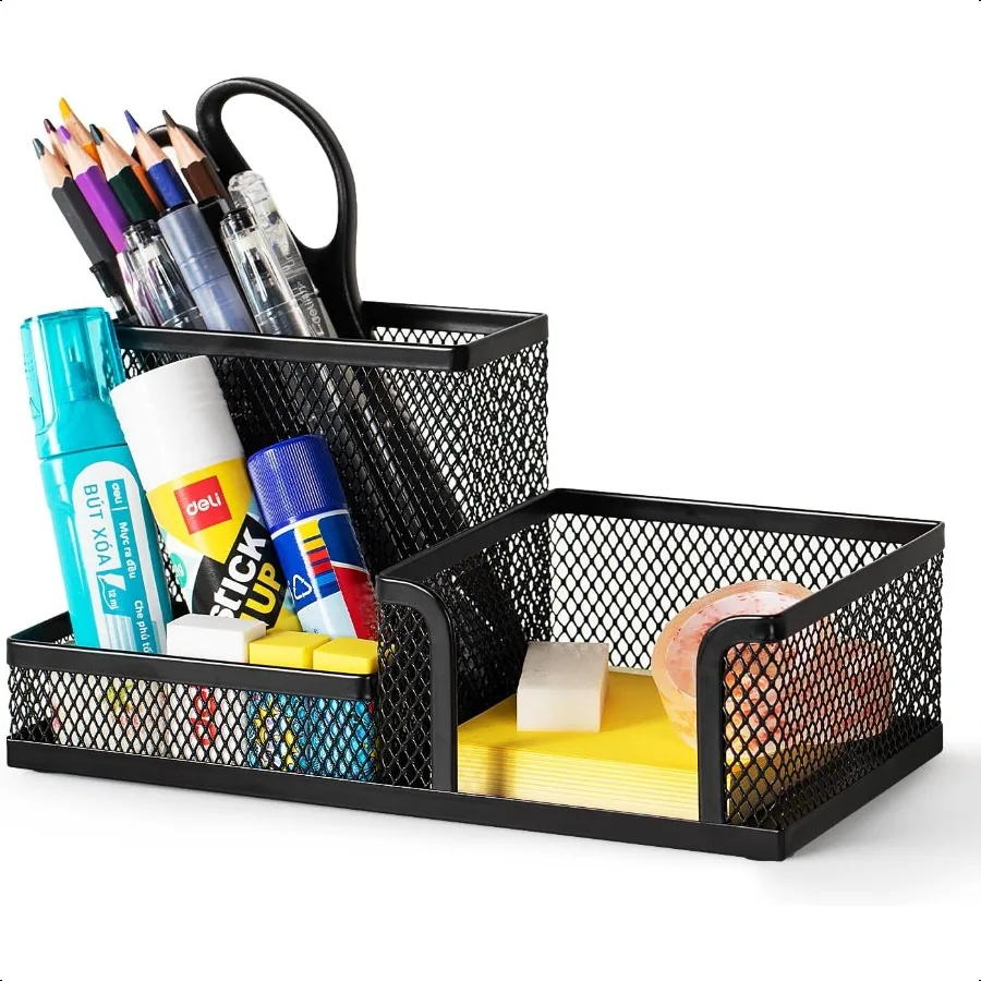 Mesh Desk Organizer Office Supplies Caddy with Pencil Holder and Storage Baskets for Desktop Accessories 3 Compartments Black 
Mesh Desk Organizer Office Supplies Caddy with Pencil Holder and Storage Baskets for Desktop Accessories 3 Compartments Black