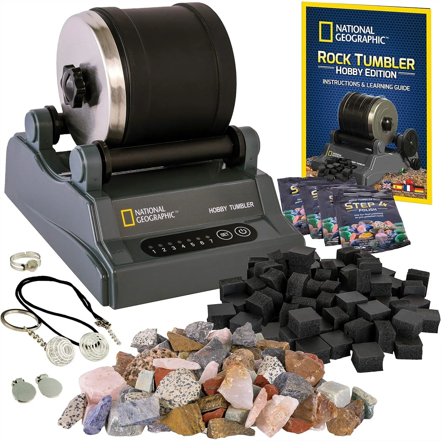 Rock Tumbler Kit – Leak-Proof Rock Polisher with 7-Day Timer, Complete Tumbling Kit with Grit, Jewelry Settings & Polishing Foam
Rock Tumbler Kit – Leak-Proof Rock Polisher with 7-Day Timer, Complete Tumbling Kit with Grit, Jewelry Settings & Polishing Foam