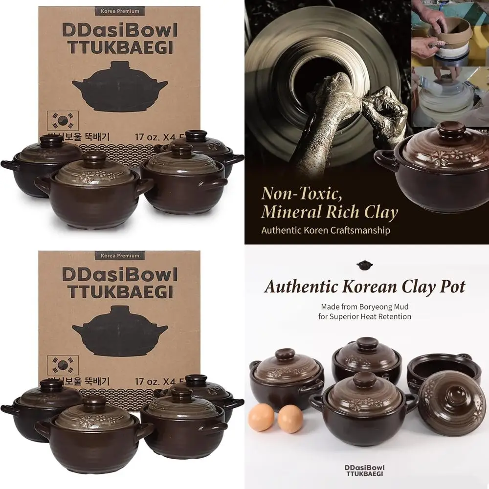 Набор из 4 корейских глиняных горшков объемом 17 унций с крышками и ручками, идеально подходит для бибимбапа и приготовления в каменных чашах
Набор из 4 корейских глиняных горшков объемом 17 унций с крышками и ручками, идеально подходит для бибимбапа и приготовления в каменных чашах