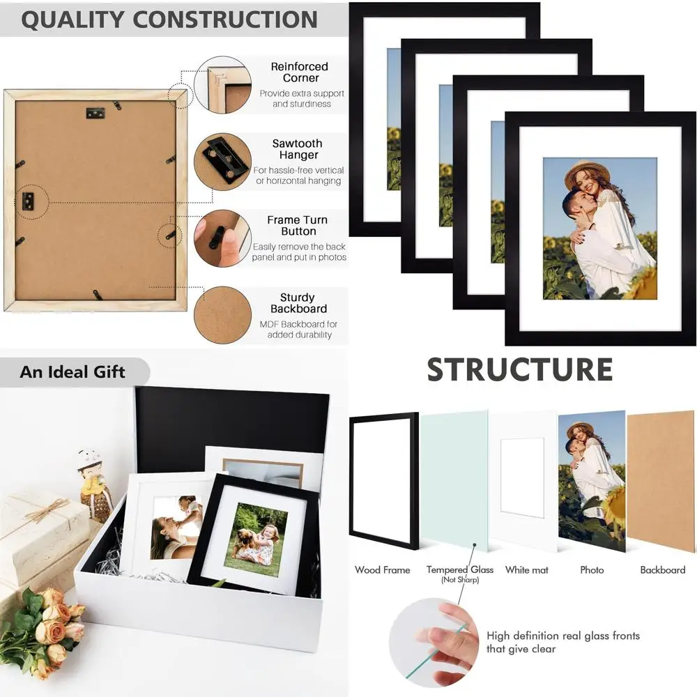 Фоторамка из массива сосны и закаленного стекла 11x14, вмещает фото 8x10 с паспарту или 11x14 без него, набор из 4 штук для настенного размещения
Фоторамка из массива сосны и закаленного стекла 11x14, вмещает фото 8x10 с паспарту или 11x14 без него, набор из 4 штук для настенного размещения