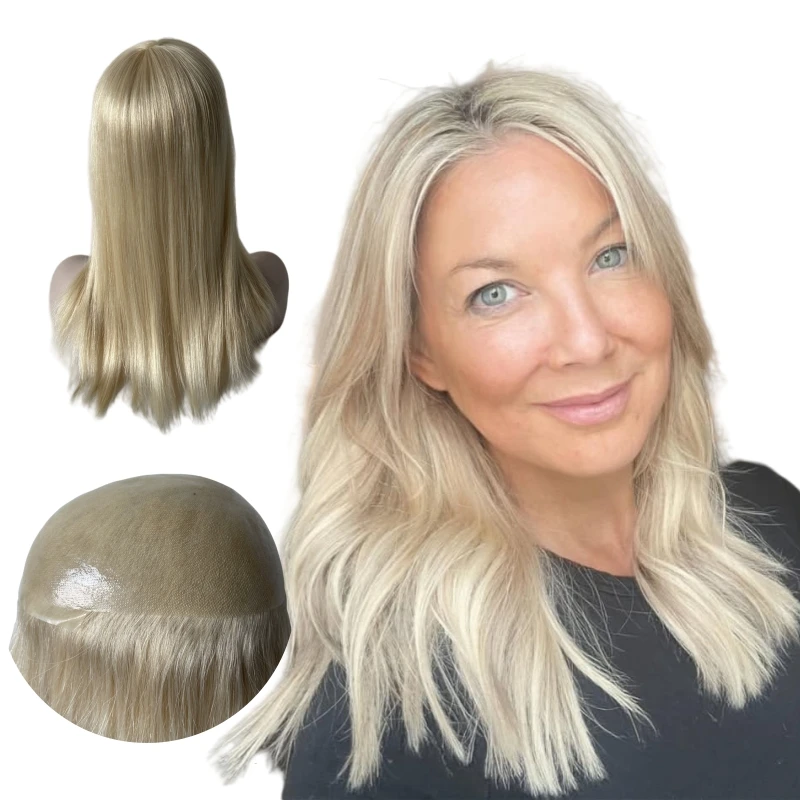 16 inches Indian Virgin Human Hair Systems Silky Straight Blonde Color 613# Poly Skin Unit 7.8x9.8 Knots PU Topper for White Wom
16 inches Indian Virgin Human Hair Systems Silky Straight Blonde Color 613# Poly Skin Unit 7.8x9.8 Knots PU Topper for White Wom