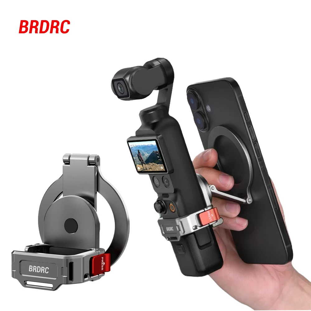 Магнитное крепление BRDRC для DJI Pocket 4/3: Алюминиевый адаптер-держатель для телефона, расширитель для прямых трансляций и телесуфлера
Магнитное крепление BRDRC для DJI Pocket 4/3: Алюминиевый адаптер-держатель для телефона, расширитель для прямых трансляций и телесуфлера